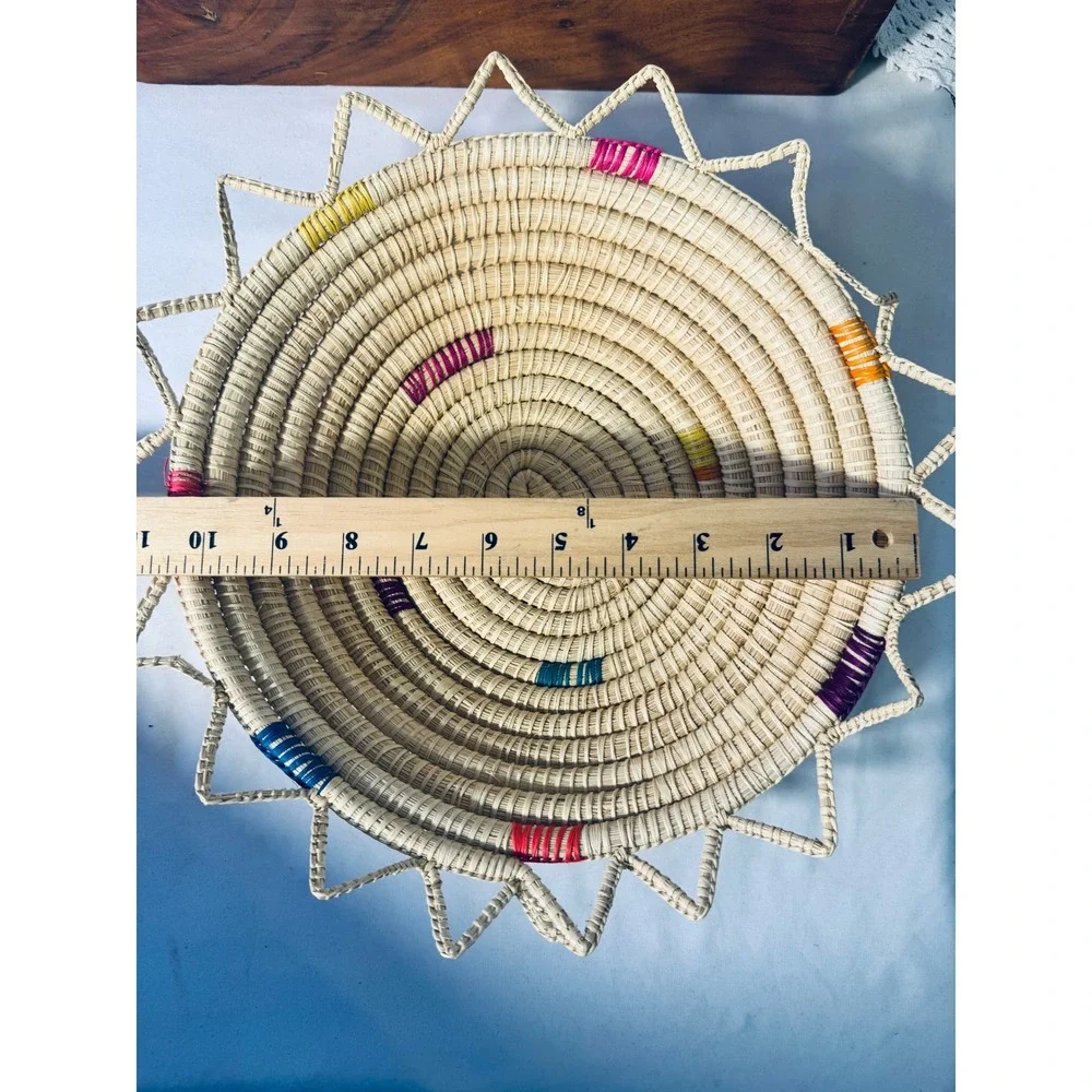 Unbranded Woven Wall Basket Medium Beige Multi Sunburst Boho Hand-Woven